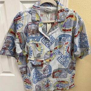 Damson Blue Graphic Button Down Shirt